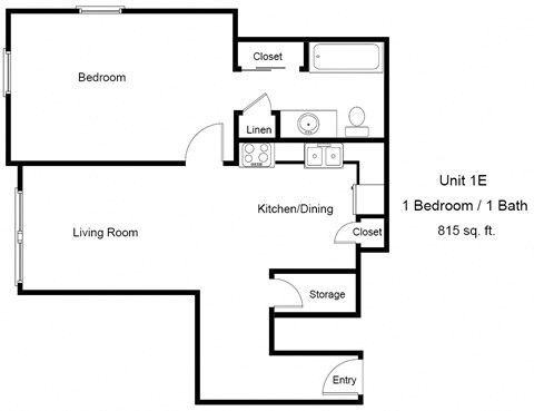 Floor plan for 1 bed, 1 bath, 815 sqft